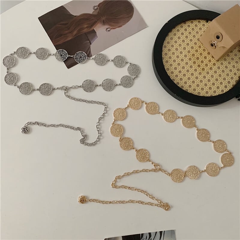 【柳吳偉シリーズ】2色展開 金属チェーン ベルト アクセサリー 小物 おしゃれ レトロファッション