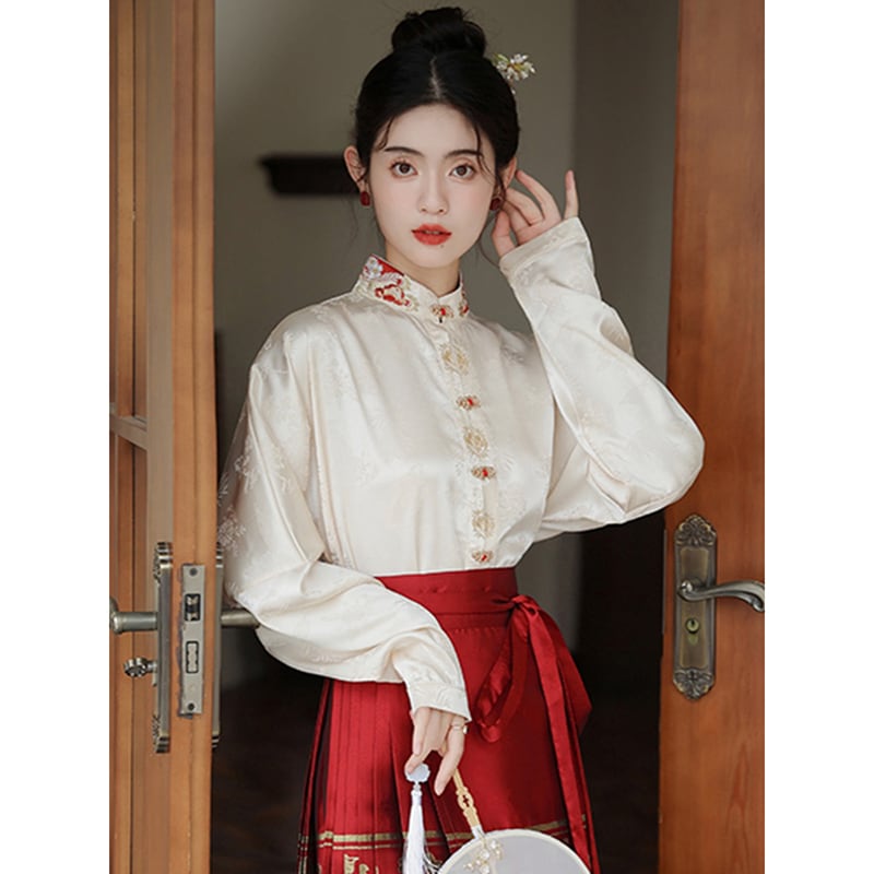 【卿業佳シリーズ】チャイナ風シャツ 気質アップ 長袖 トップス 中華服 シンプル レトロ ファッション