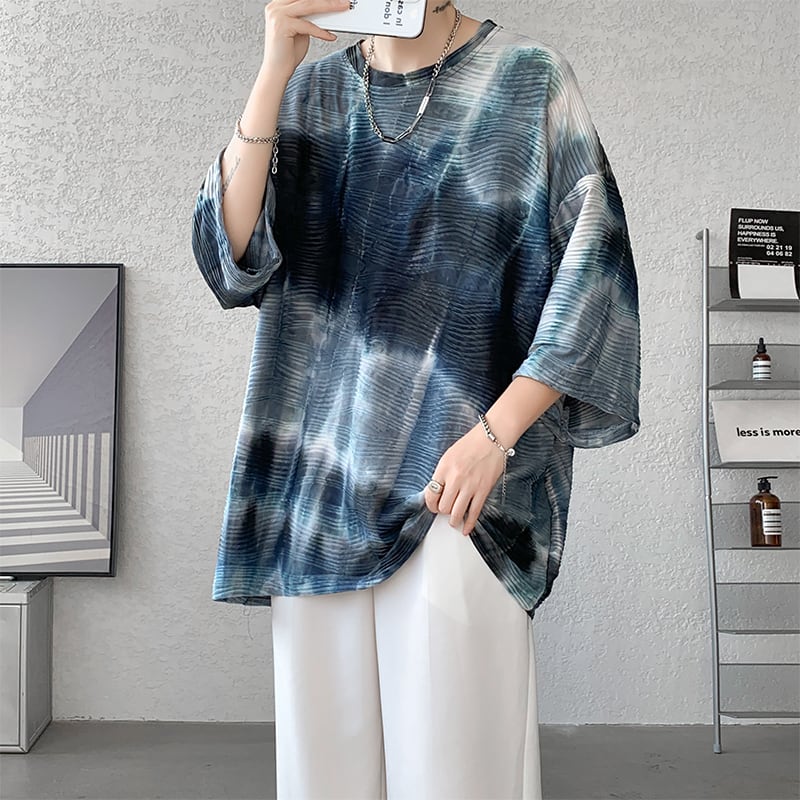 【KADISHOUシリーズ】絞り染め Tシャツ 2色展開 男女兼用 メンズ 大きいサイズ グリーン ブルー