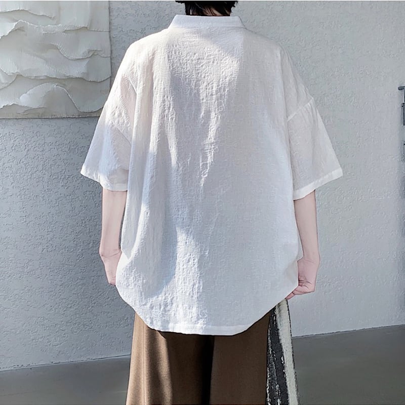 【TIANYIシリーズ】チャイナ風トップス 半袖シャツ 男女兼用 大きいサイズ 3色展開 緑 黒 白