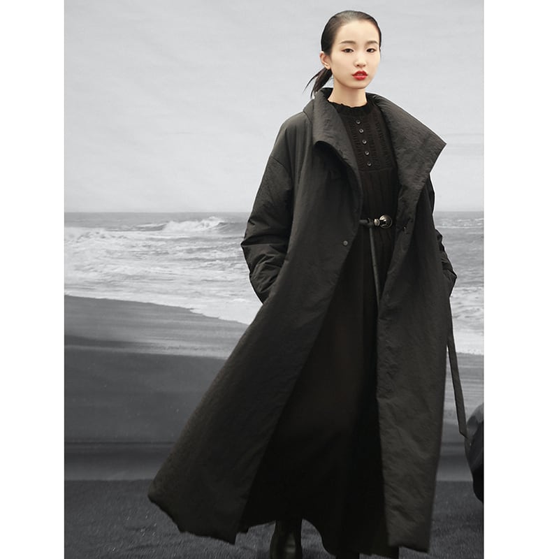 【大青龍肆シリーズ】チャイナ風コート 綿入り ブラック 冬服 暖かい ロング丈 レディース