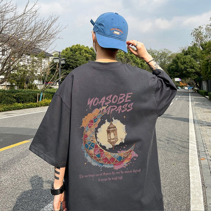 【PGリーズ】6色展開 半袖Tシャツ 月柄 男女兼用 大きいサイズ コットン トップス