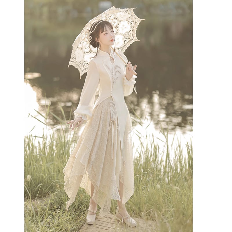 【塵煙雲夢シリーズ】チャイナ風セットアップ トップス スカート 中華服 可愛い ワンピース レディースファッション