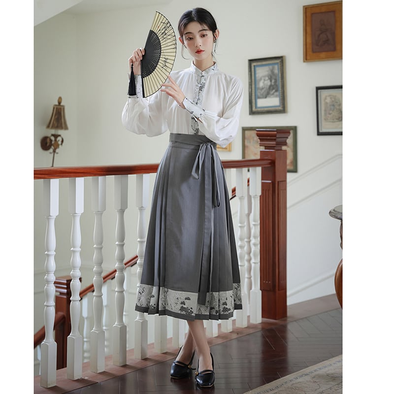 【WUJIAシリーズ】チャイナ風長袖シャツ トップス 漢元素 夏服 気質アップ S M L 切り替え