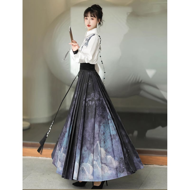 【塵煙雲夢---畫影シリーズ】チャイナ風シャツ トップス 中華服 長袖シャツ 普段着 水墨柄 可愛い おしゃれ