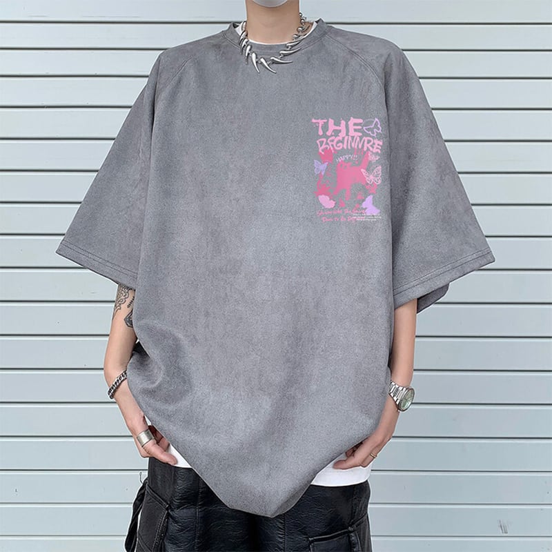 【CEXUリーズ】Tシャツ 半袖 男女兼用 大きいサイズ スエード 猫柄 4色展開 ブラック グレー