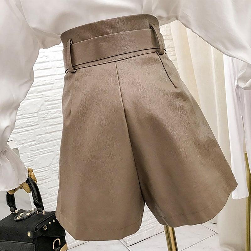 【173當鋪シリーズ】★短パン★ 2カラー カジュアルパンツ PU 着痩せ コーヒー色 ブラック 合わせやすい シンプル - ChinChic
