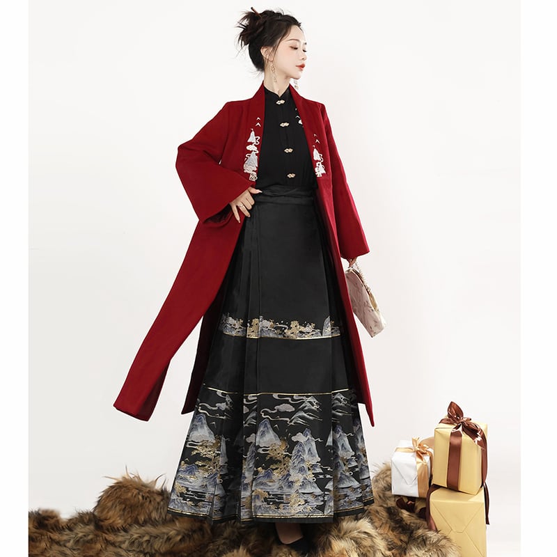 【喚初---明月松間照シリーズ】チャイナ風トップス 長袖 半袖 刺繍 中華服 シャツ 可愛い ブラック 黒色