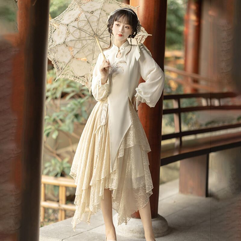 【塵煙雲夢シリーズ】チャイナ風セットアップ トップス スカート 中華服 可愛い ワンピース レディースファッション