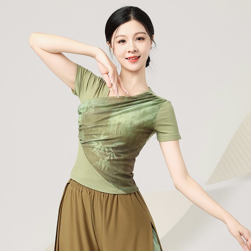 【KEFENシリーズ】チャイナ風トップス 4色 半袖 長袖 Tシャツ 中華服 竹 可愛い スリム 黒 灰 緑
