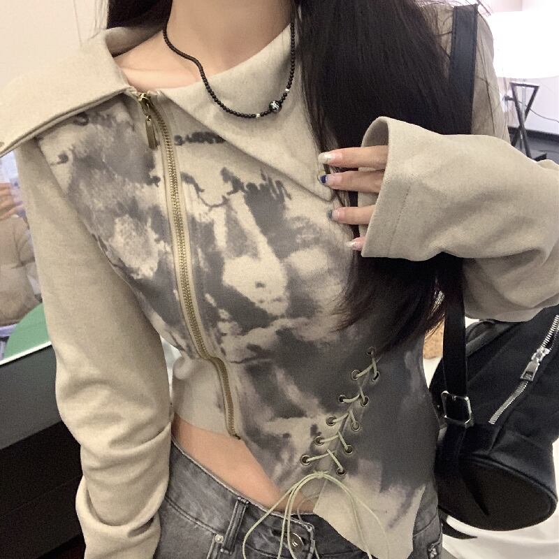 【ANNXSTUDIOシリーズ】デザイン性有り ショート丈 厚手 レトロ トップス S M