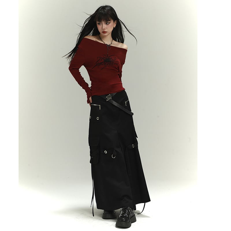 【LADYGHOSTシリーズ】オフショルダー セクシー トップス 個性的 ワインレッド 赤 着回ししやすい 公爵の服