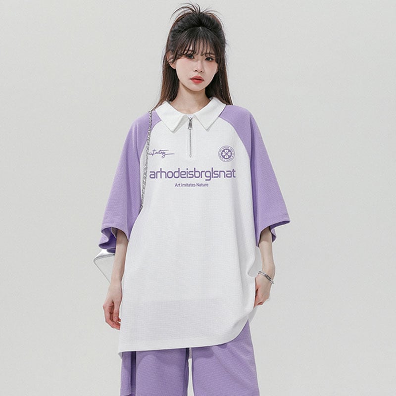 【藤伊曼シリーズ】★セットアップ★ 4色 POLOシャツ + 短パン 男女兼用 メンズ 大きいサイズ 配色 可愛い