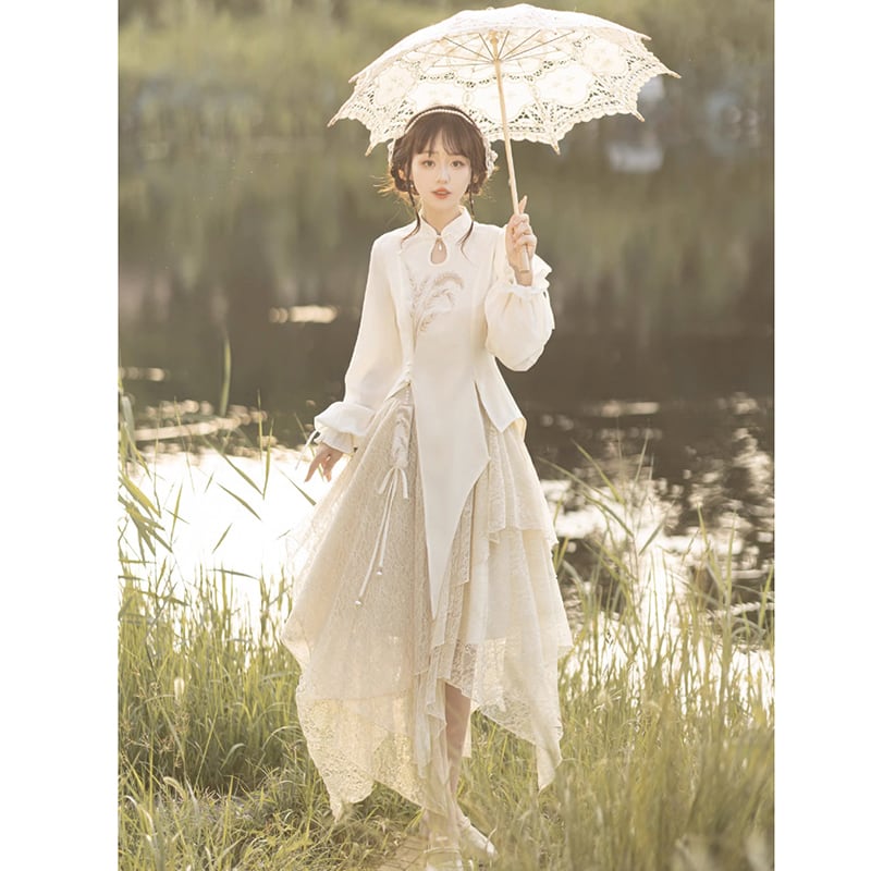 【塵煙雲夢シリーズ】チャイナ風セットアップ トップス スカート 中華服 可愛い ワンピース レディースファッション