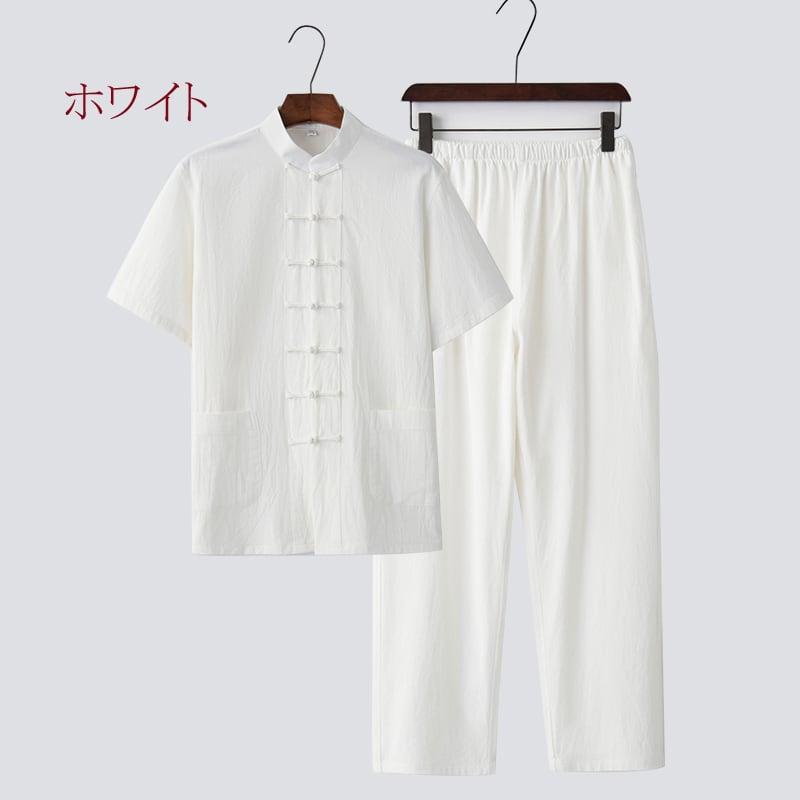 ✿大人気✿【涵曦シリーズ】★セットアップ★ 2点 上下セット チャイナ風トップス ズボン M L LL 3L 4L 5L コットンリネン 無地 - ChinChic