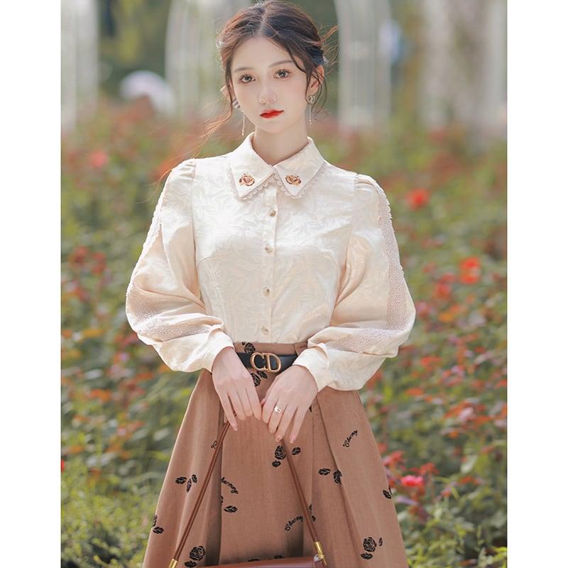 【華莎の城シリーズ】★セットアップ★ 2点セット シャツ+スカート 通勤 デート レトロ S M L XL - ChinChic