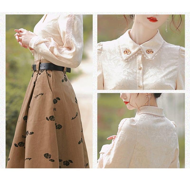 【華莎の城シリーズ】★セットアップ★ 2点セット シャツ+スカート 通勤 デート レトロ S M L XL - ChinChic