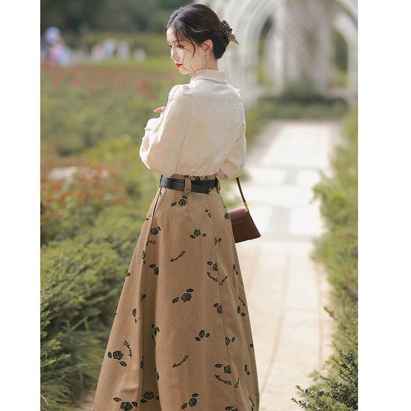 【華莎の城シリーズ】★セットアップ★ 2点セット シャツ+スカート 通勤 デート レトロ S M L XL - ChinChic