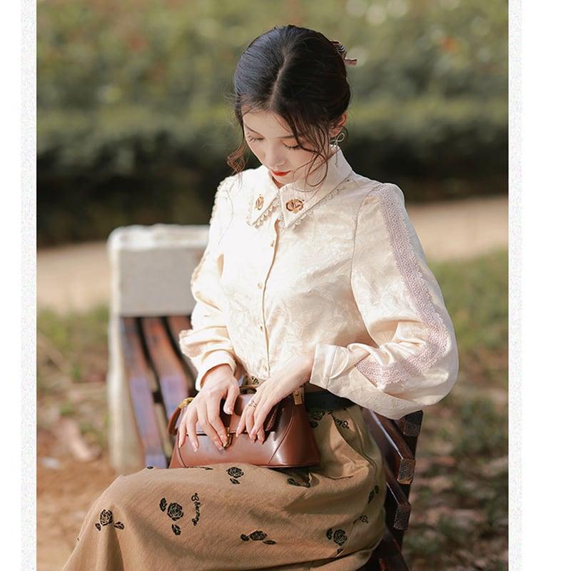 【華莎の城シリーズ】★セットアップ★ 2点セット シャツ+スカート 通勤 デート レトロ S M L XL - ChinChic