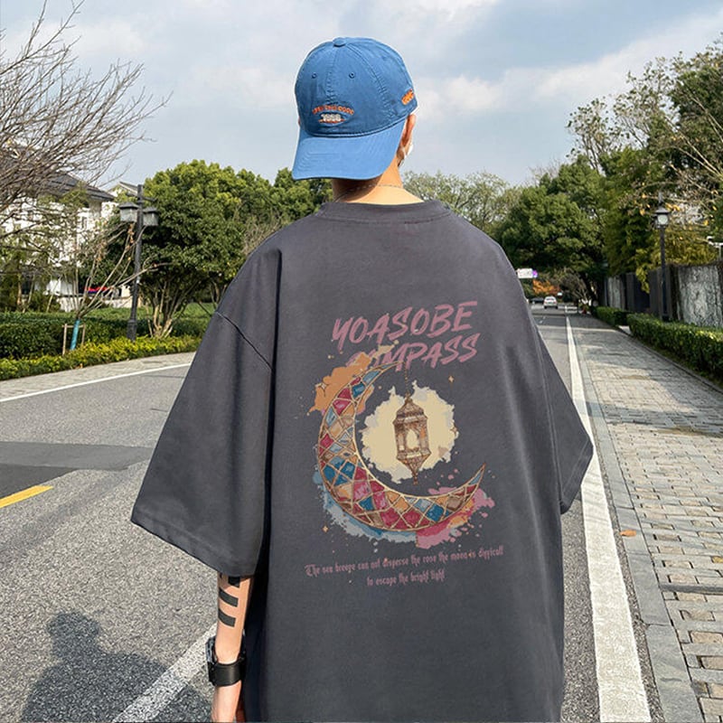 【PGリーズ】6色展開 半袖Tシャツ 月柄 男女兼用 大きいサイズ コットン トップス