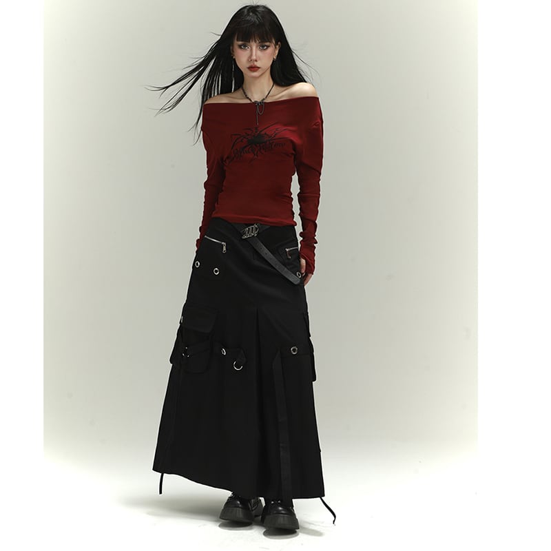 【LADYGHOSTシリーズ】オフショルダー セクシー トップス 個性的 ワインレッド 赤 着回ししやすい 公爵の服