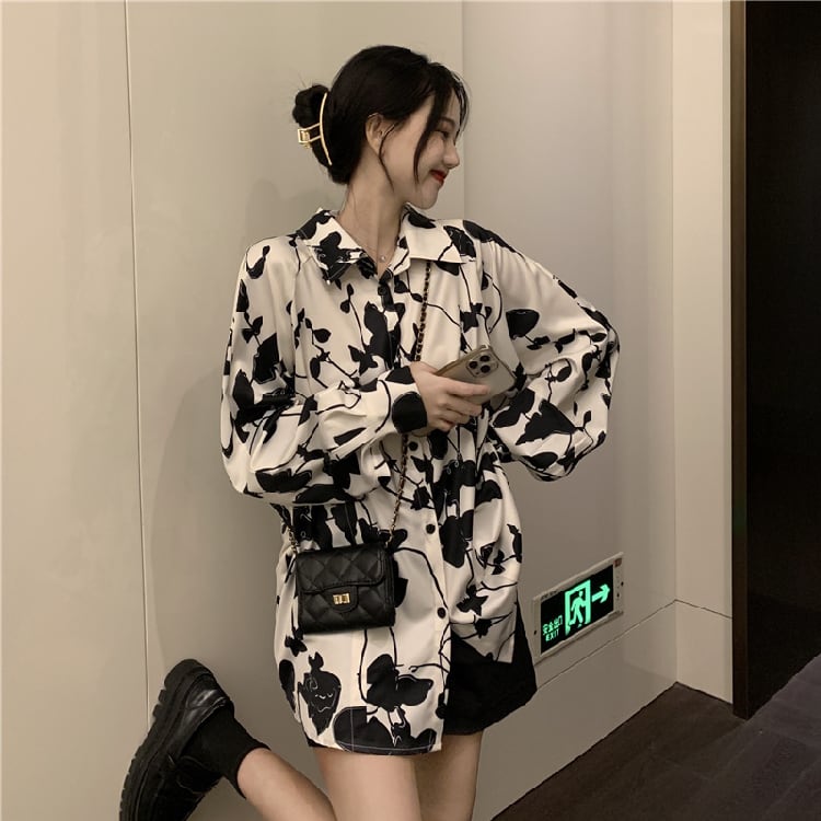【BUDINGシリーズ】長袖シャツ レディース プリント 薄手 個性的 可愛い S M L XL レトロ トップス