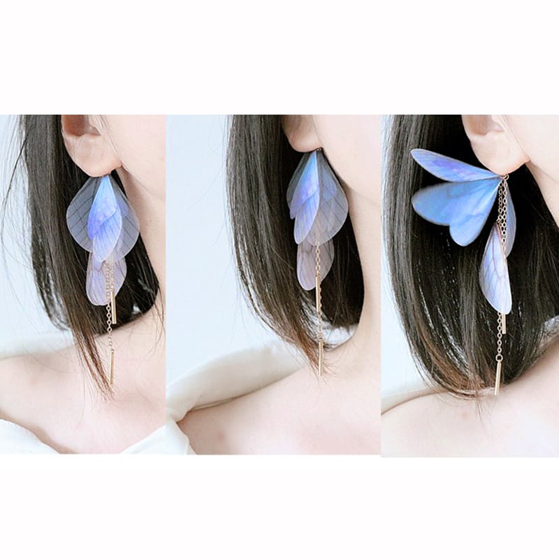 【YOUR EARSシリーズ】チャイナ風耳飾り 2色 3タイプ ピアス イヤリング イヤーフック ペア 小物 アクセサリー レディース 蝶々の翼 緑 青