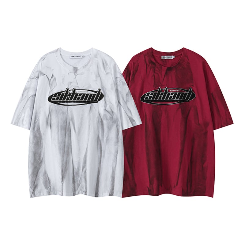 【悟シリーズ】Tシャツ 2色 トップス プリント 男女兼用 メンズ コットン 絞り染め ワインレッド ホワイト