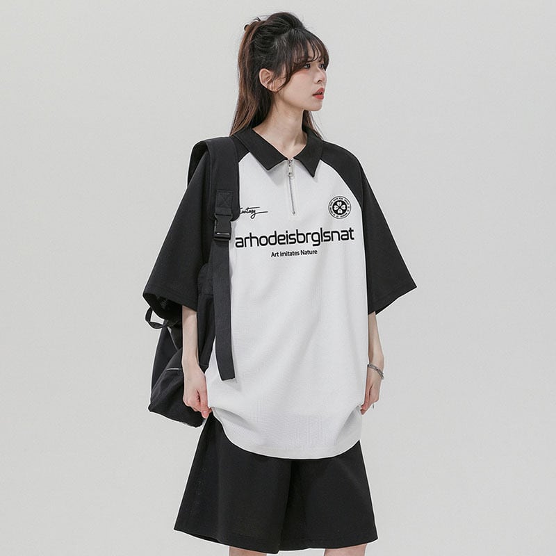 【藤伊曼シリーズ】★セットアップ★ 4色 POLOシャツ + 短パン 男女兼用 メンズ 大きいサイズ 配色 可愛い