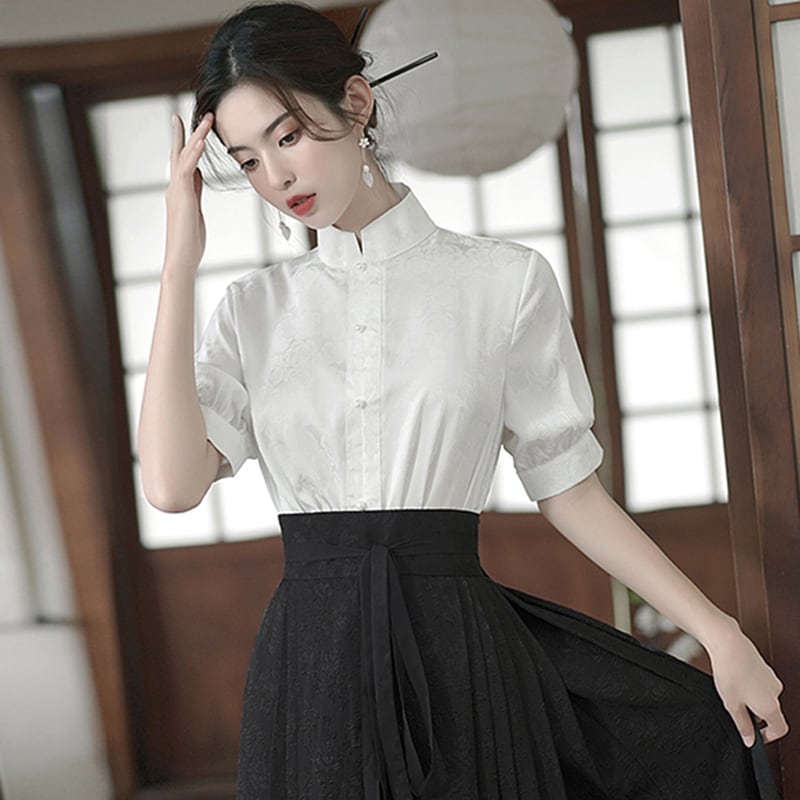 【BAIRIMENGシリーズ】チャイナ風シャツ トップス 夏服 おしゃれ ホワイト 白い 着回し 効く