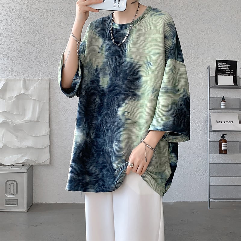 【KADISHOUシリーズ】絞り染め Tシャツ 2色展開 男女兼用 メンズ 大きいサイズ グリーン ブルー