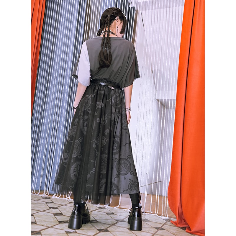 【古怪舍---清心訣シリーズ】★チャイナ風トップス★ 半袖 Tシャツ 個性的 オリジナル 不規則 コットン プリント