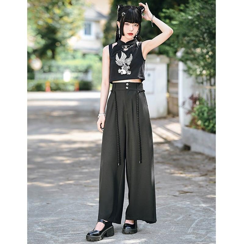 【古怪舍---溯遊シリーズ】★チャイナ風トップス★ タンクトップ 2COLOR ミニ丈 ブラック 黒い セクシー - ChinChic