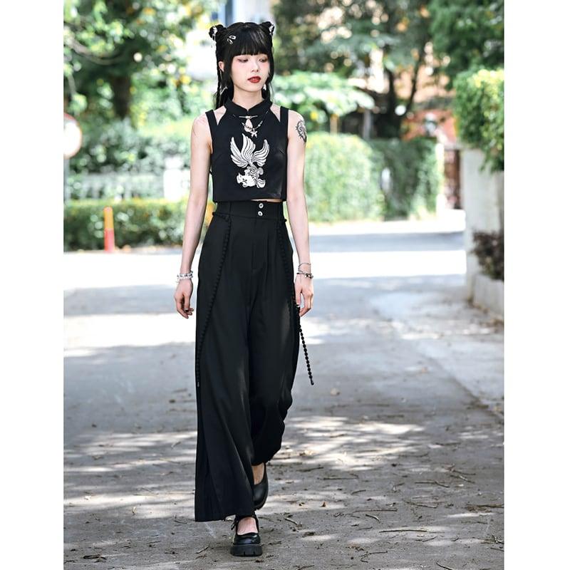 【古怪舍---溯遊シリーズ】★チャイナ風トップス★ タンクトップ 2COLOR ミニ丈 ブラック 黒い セクシー - ChinChic