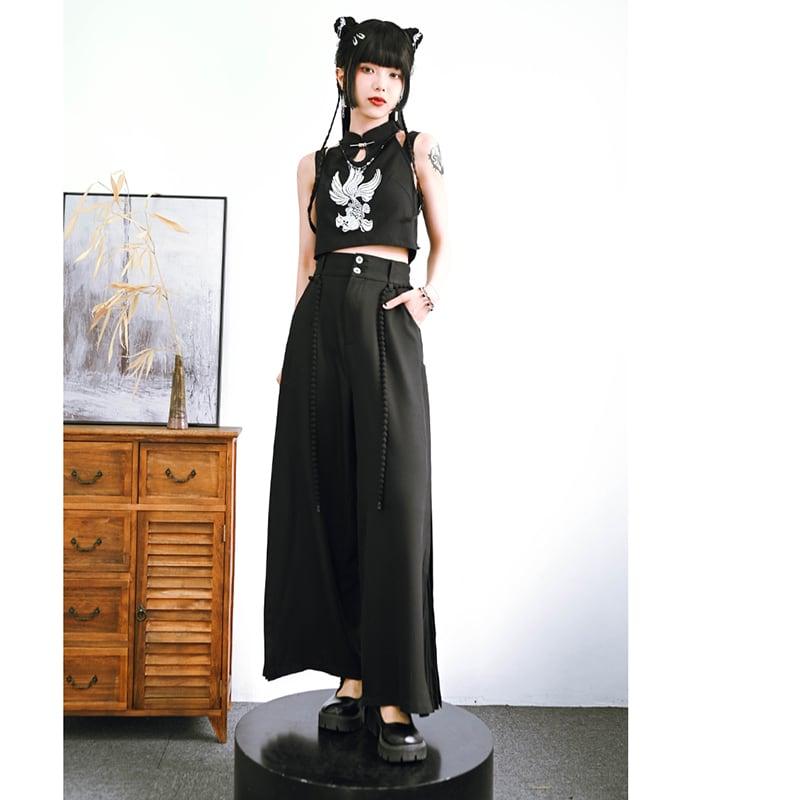 【古怪舍---溯遊シリーズ】★チャイナ風トップス★ タンクトップ 2COLOR ミニ丈 ブラック 黒い セクシー - ChinChic