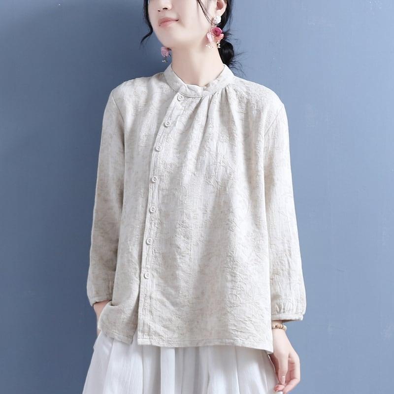 【清裊シリーズ】★チャイナ風トップス★ 2COLOR 着痩せ 中華服 シンプル 合わせやすい シャツ カジュアル - ChinChic