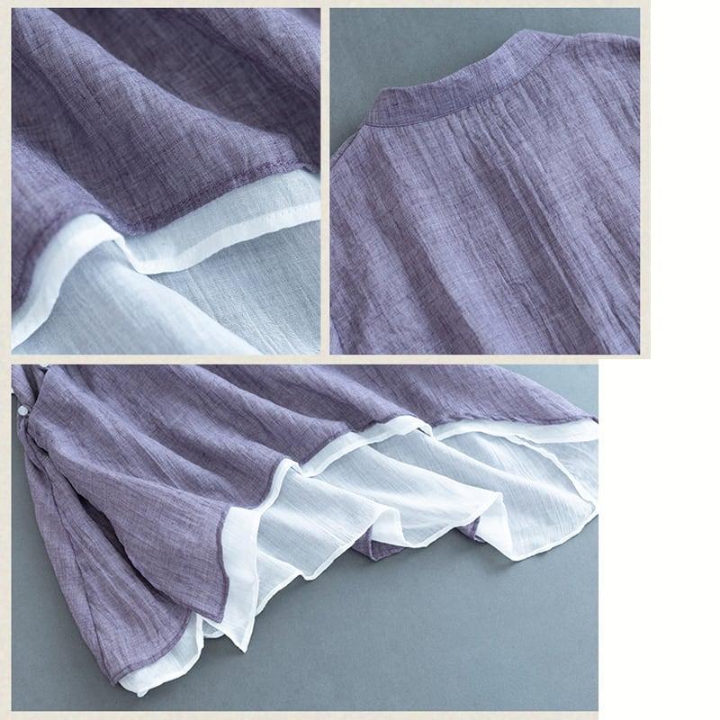 【清裊シリーズ】★チャイナ風トップス★ 2COLOR 中華服 改良唐装 青緑色 シンプル 灰緑色 パープル 気質アップ - ChinChic