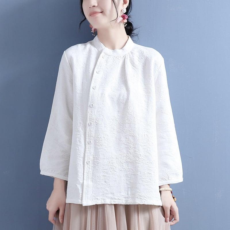 【清裊シリーズ】★チャイナ風トップス★ 2COLOR 着痩せ 中華服 シンプル 合わせやすい シャツ カジュアル - ChinChic