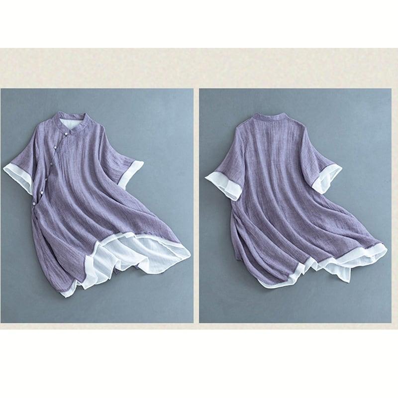 【清裊シリーズ】★チャイナ風トップス★ 2COLOR 中華服 改良唐装 青緑色 シンプル 灰緑色 パープル 気質アップ - ChinChic