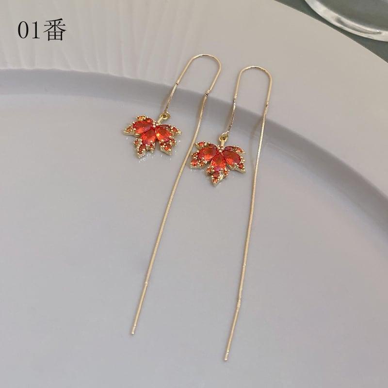 【青柠シリーズ】★耳飾り★ 3タイプ ピアス ペア レディース アクセサリー 楓 かえで 赤 可愛い 葉 気質アップ - ChinChic