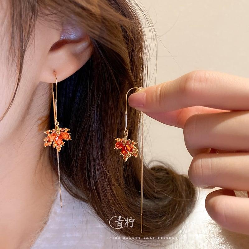 【青柠シリーズ】★耳飾り★ 3タイプ ピアス ペア レディース アクセサリー 楓 かえで 赤 可愛い 葉 気質アップ - ChinChic
