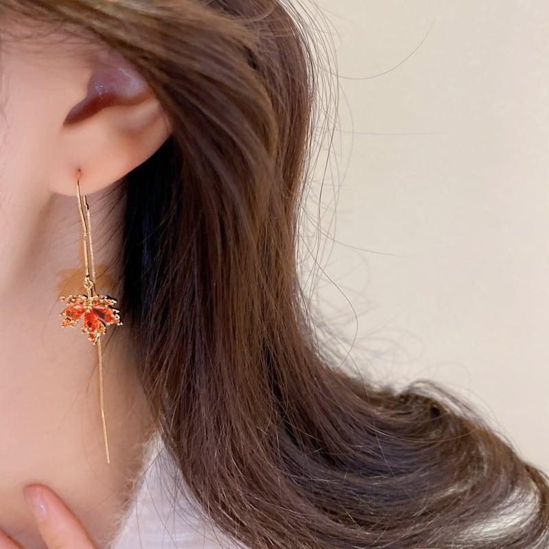 【青柠シリーズ】★耳飾り★ 3タイプ ピアス ペア レディース アクセサリー 楓 かえで 赤 可愛い 葉 気質アップ - ChinChic