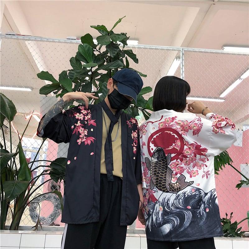 【港味名品シリーズ】★魚柄★ フリーサイズ 原宿風 メンズ・レディース兼用 カップル用 法被 3色 ChinChic