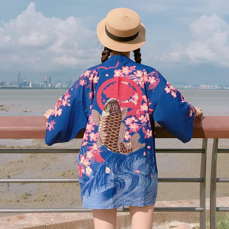 【港味名品シリーズ】★魚柄★ フリーサイズ 原宿風 メンズ・レディース兼用 カップル用 法被 3色 ChinChic