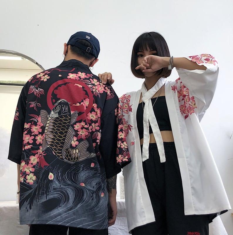 【港味名品シリーズ】★魚柄★ フリーサイズ 原宿風 メンズ・レディース兼用 カップル用 法被 3色 ChinChic