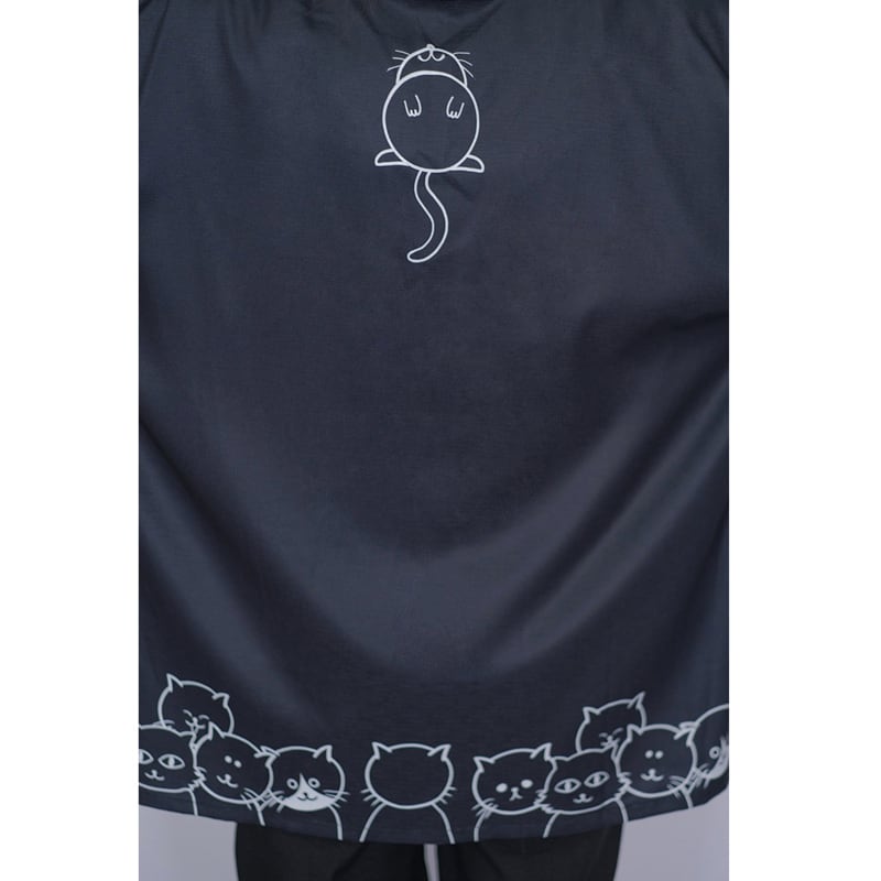 【倉寶兒屋シリーズ】チャイナ風法被 猫柄プリント 夏服 薄手 ブラック ライトグレー 2色