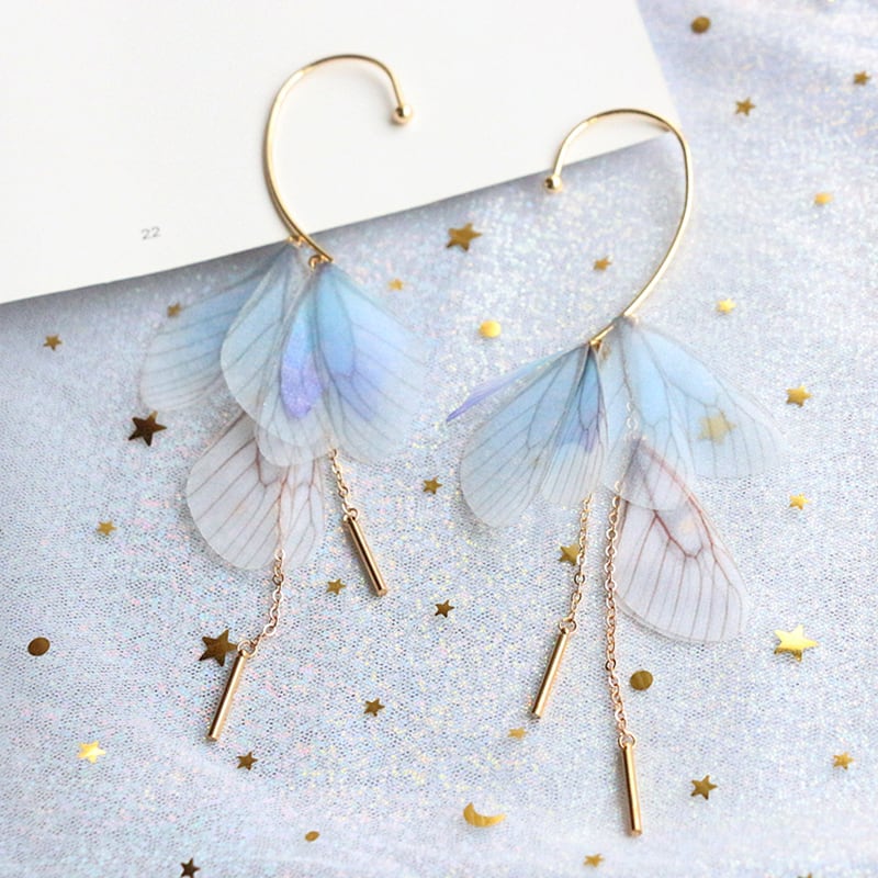 【YOUR EARSシリーズ】チャイナ風耳飾り 2色 3タイプ ピアス イヤリング イヤーフック ペア 小物 アクセサリー レディース 蝶々の翼 緑 青