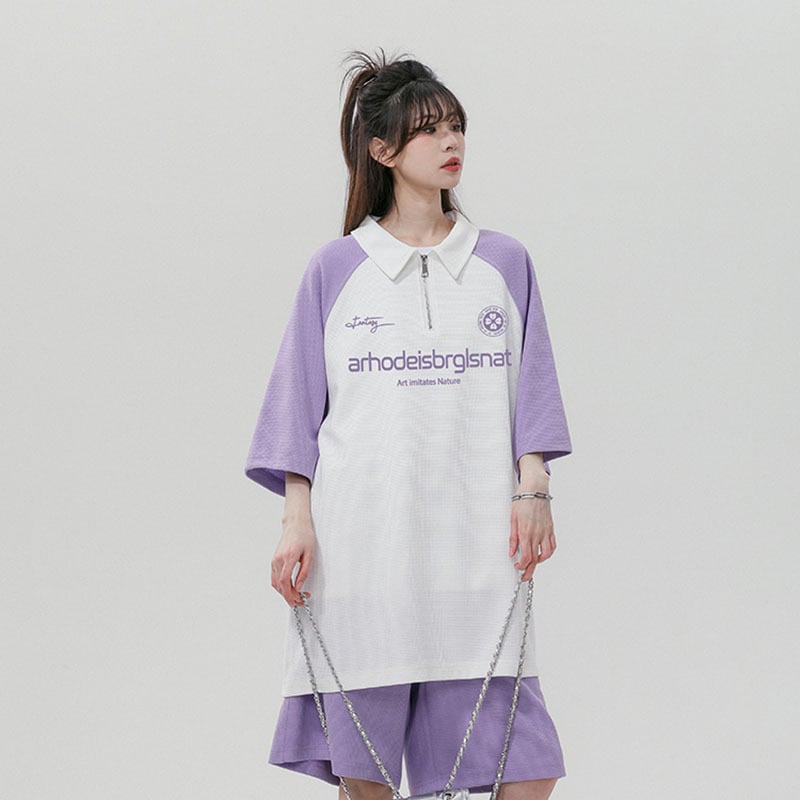 【藤伊曼シリーズ】★セットアップ★ 4色 POLOシャツ + 短パン 男女兼用 メンズ 大きいサイズ 配色 可愛い