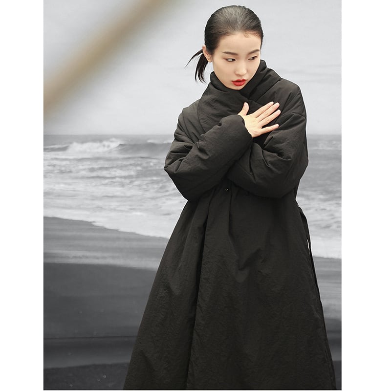 【大青龍肆シリーズ】チャイナ風コート 綿入り ブラック 冬服 暖かい ロング丈 レディース