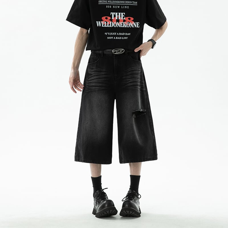 【KADISHOUシリーズ】カジュアルパンツ 七分丈 デニムパンツ ズボン ボトムス 男女兼用 メンズ レディース ブルー ブラック